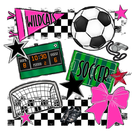 Wildcats Checkers Soccer Spirit Design-Pink