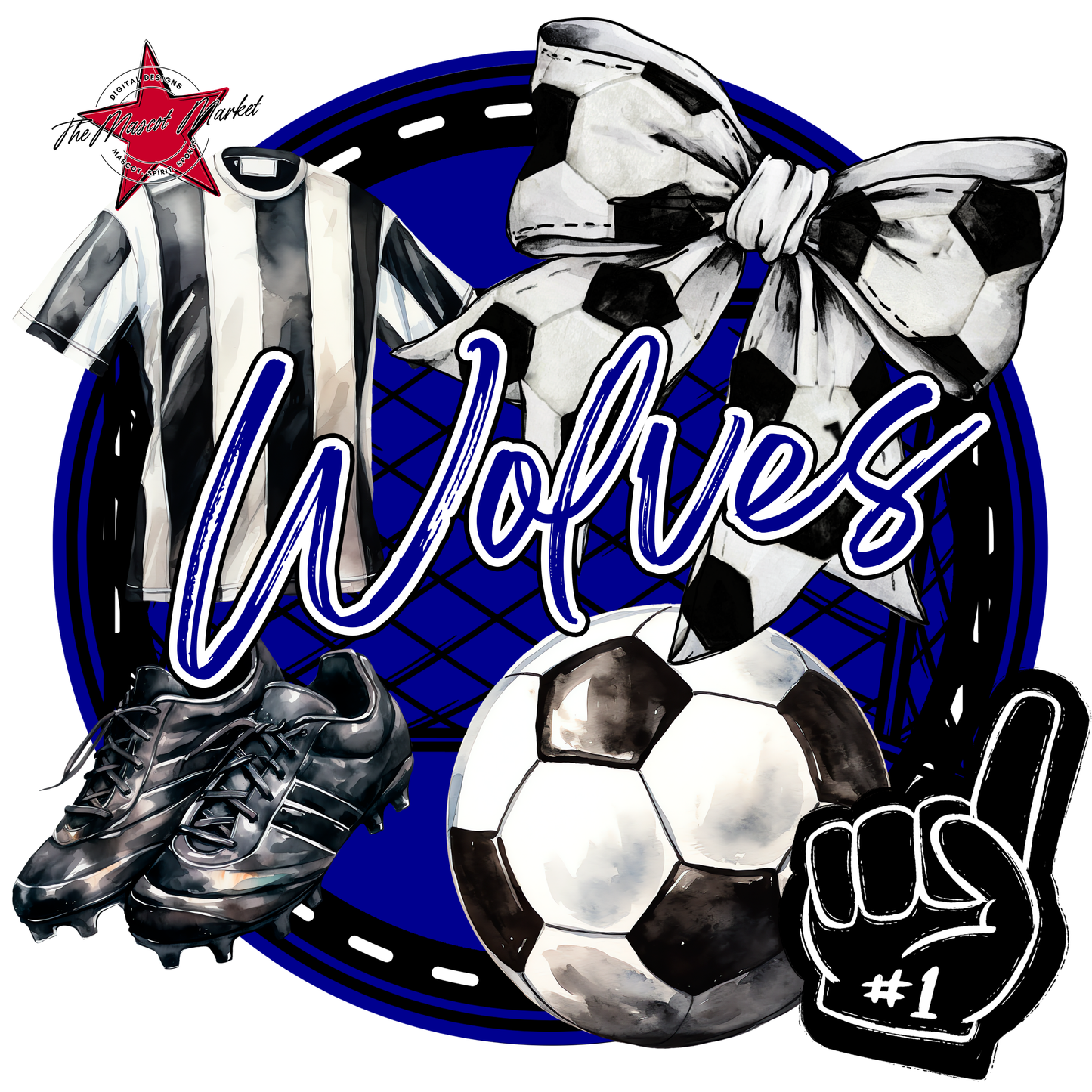 Wolves Circle Soccer Design-Blue