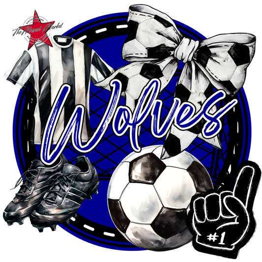 Wolves Circle Soccer Design-Blue