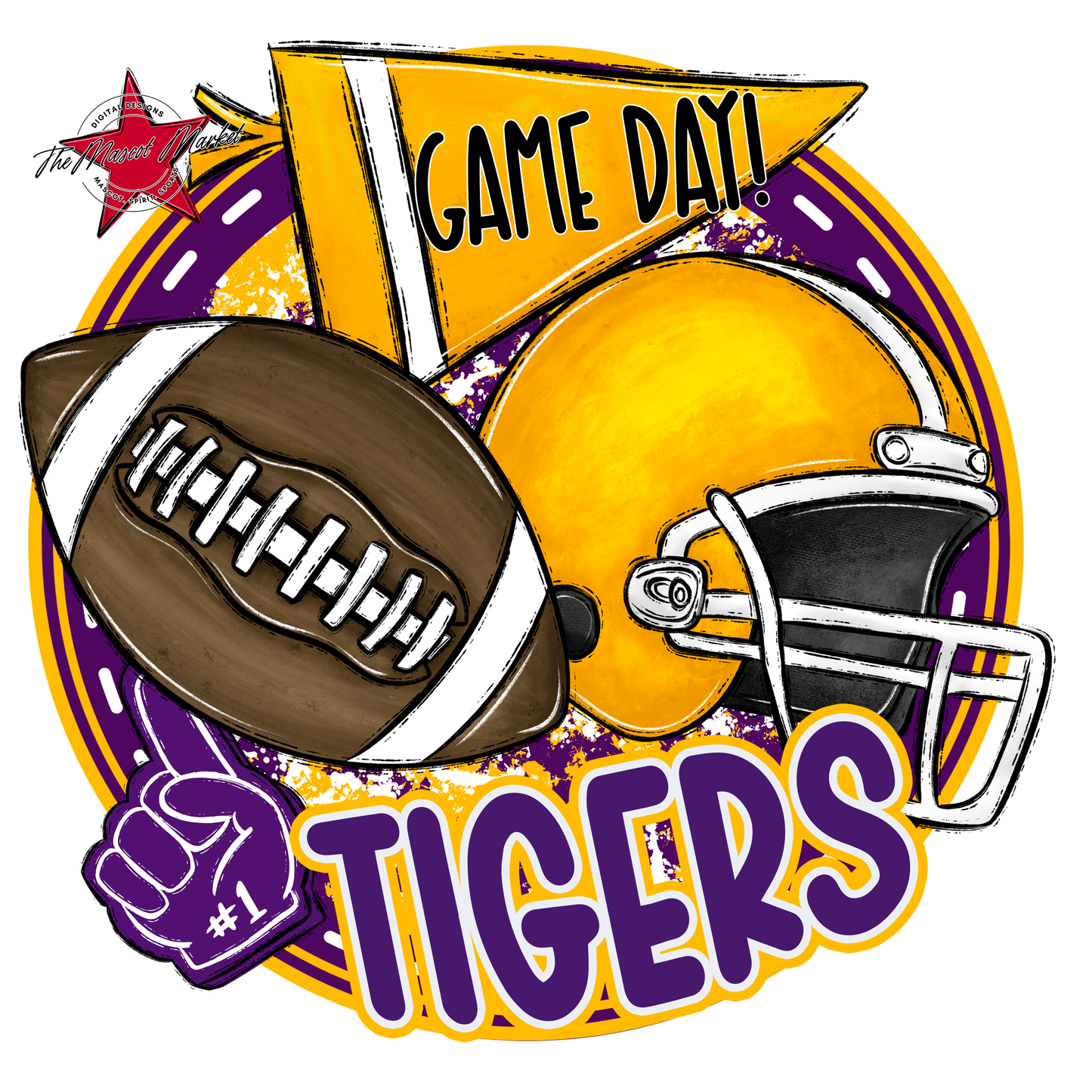 Tigers Circle Football Design-Purple-Yellow
