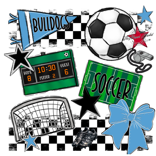 Bulldogs Checkers Soccer Spirit Design-Carolina Blue