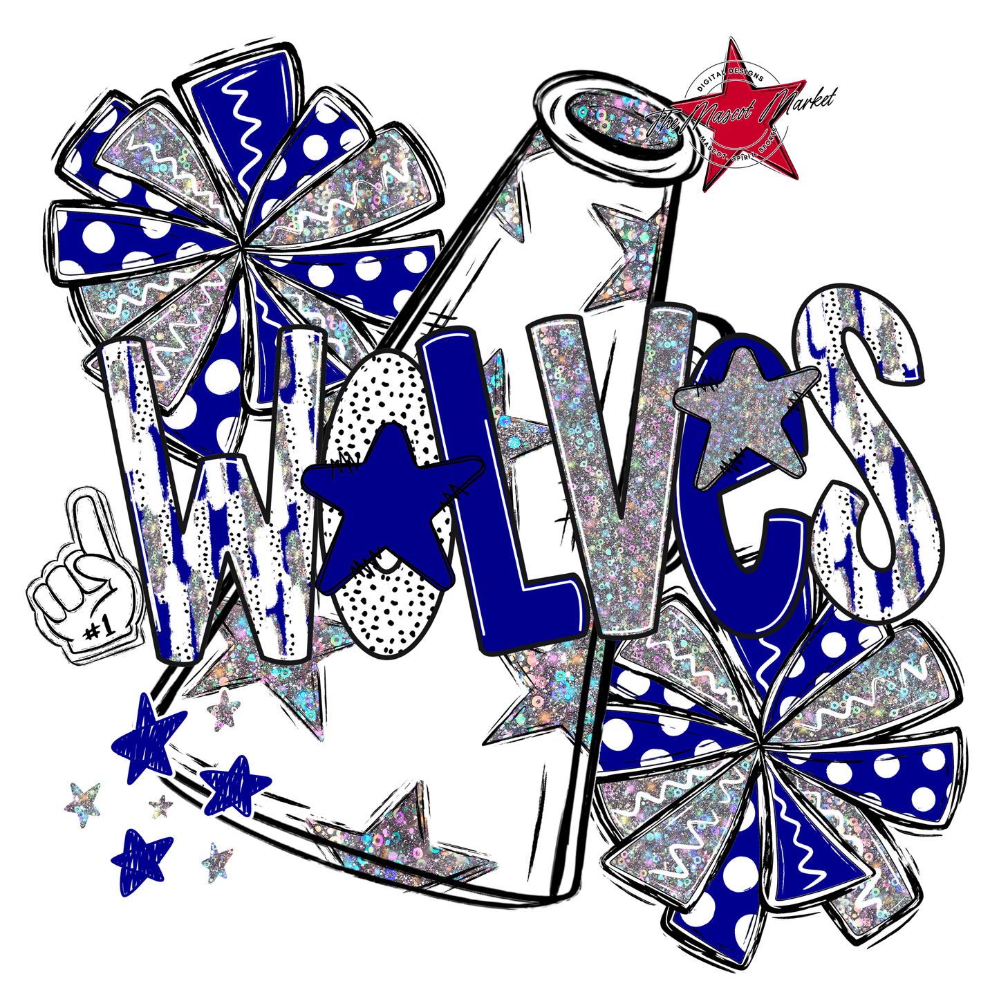 Wolves Cheer Megaphone Scrape-Blue