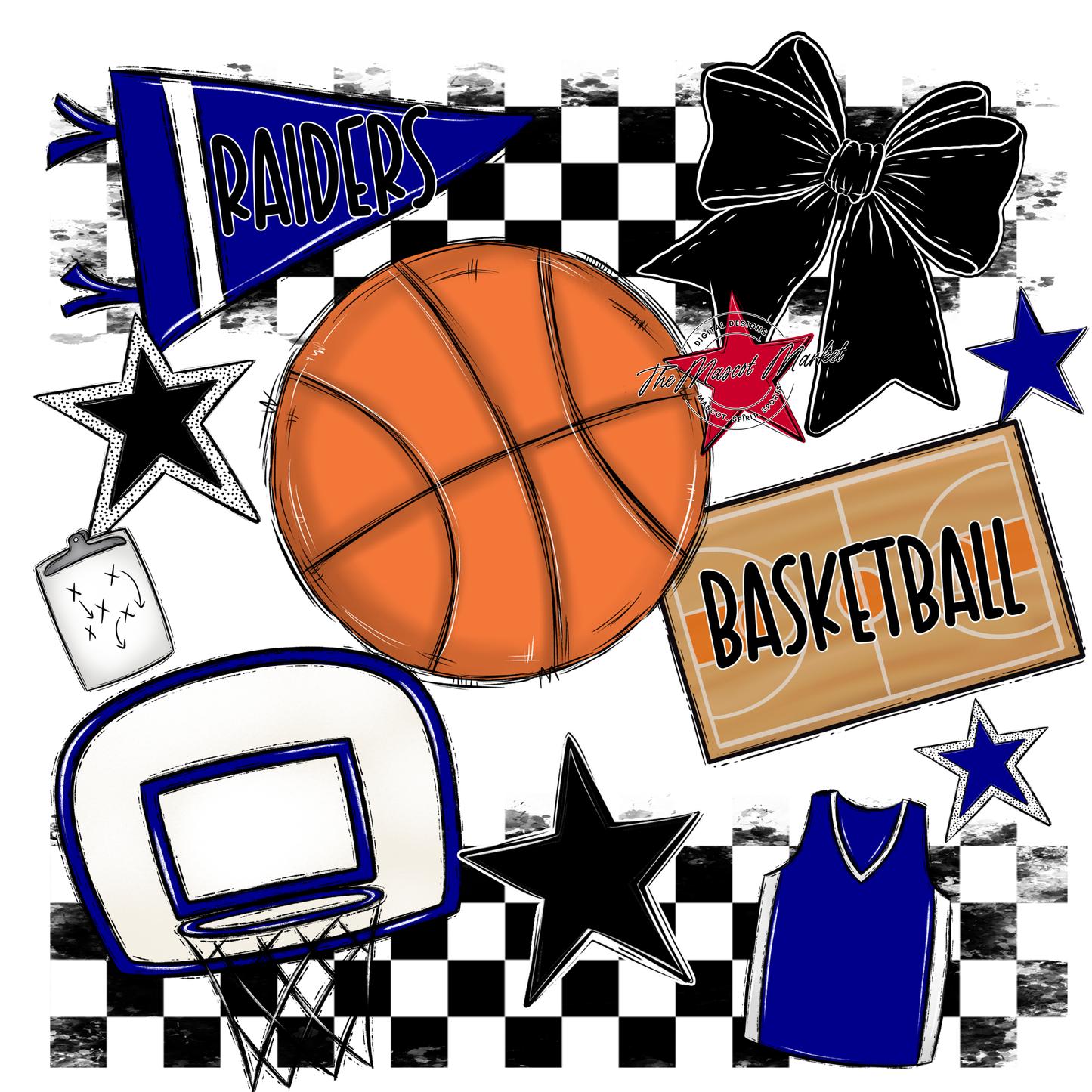 Raiders Basketball Checkers Design-Blue