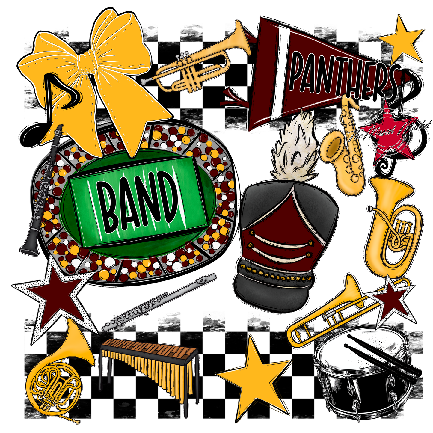 Panthers Checkers Band Spirit Design-Maroon-Yellow