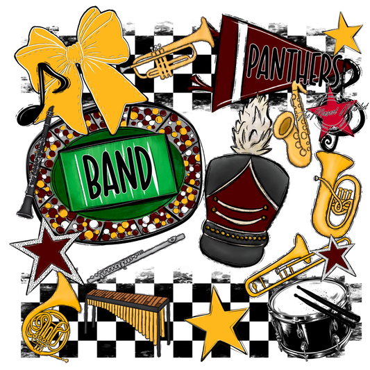 Panthers Checkers Band Spirit Design-Maroon-Yellow