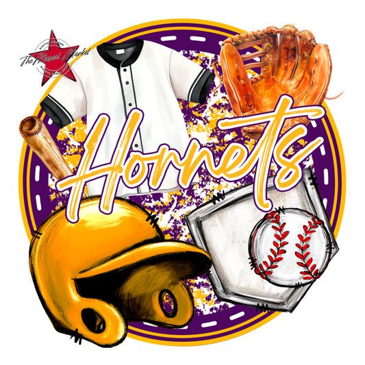 Hornets Circle Baseball Design-Purple-Yellow