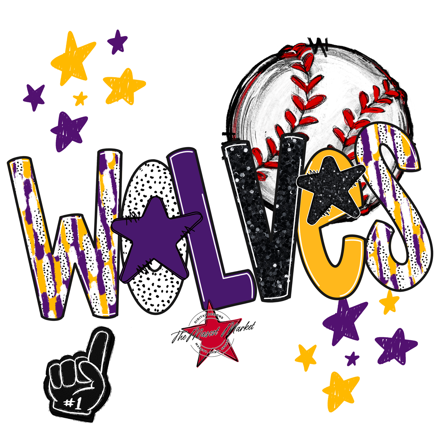 Wolves Baseball Scrape-Purple-Yellow