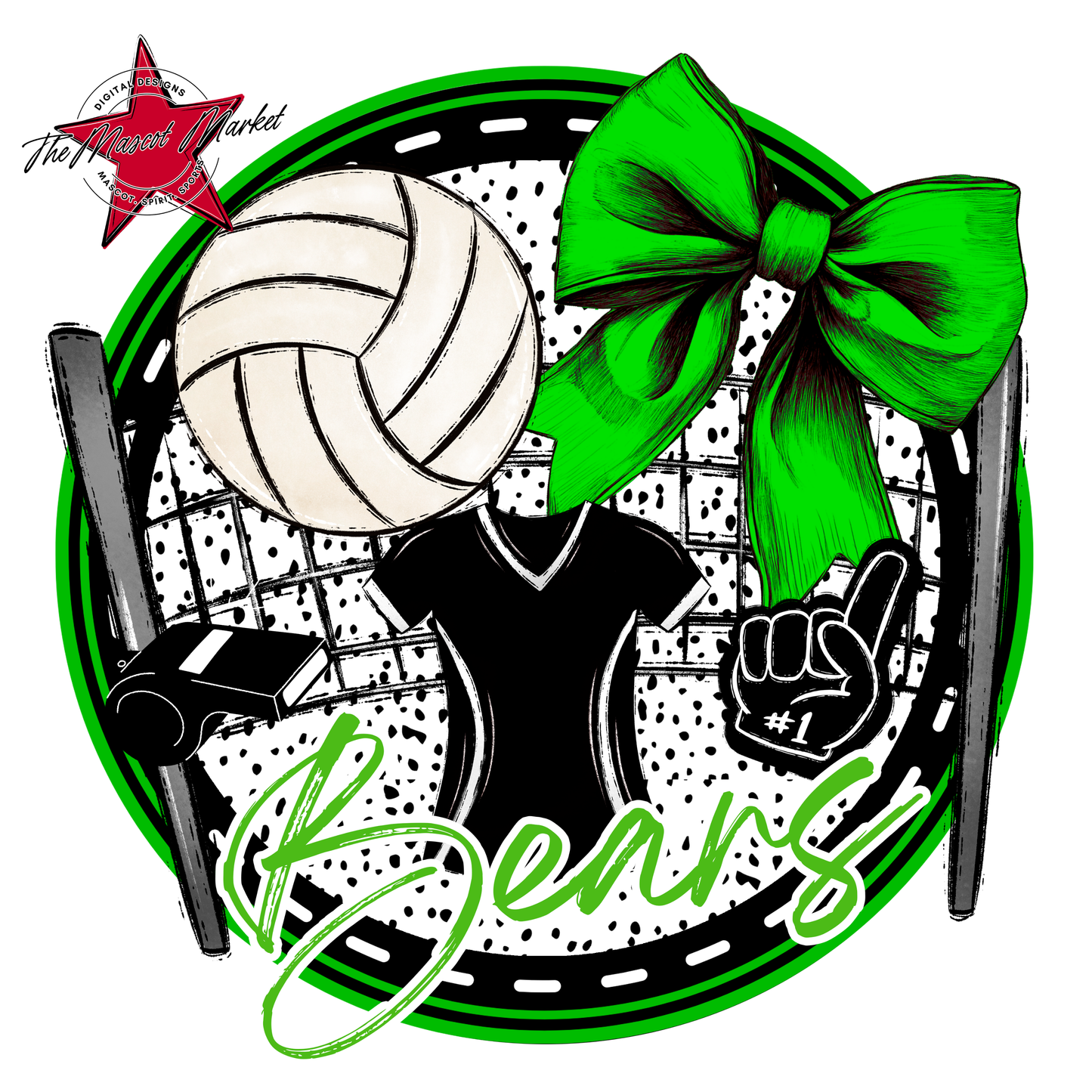 Bears Circle Volleyball Design-Bright Green