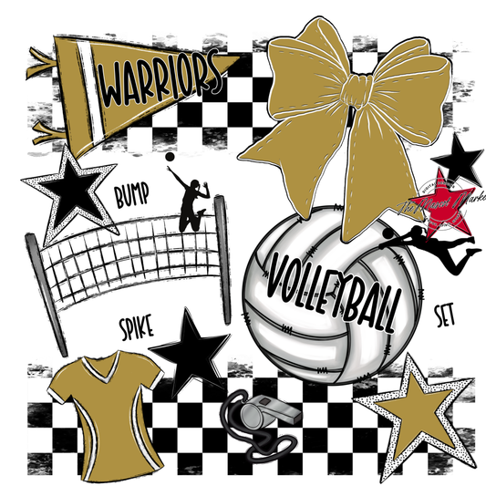 Warriors Checkers Volleyball Spirit Design-Gold