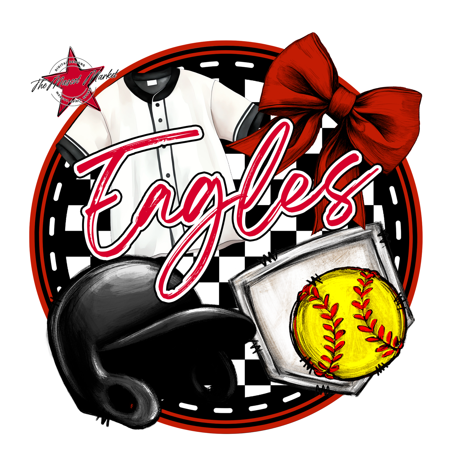 Eagles Circle Softball Design-Red