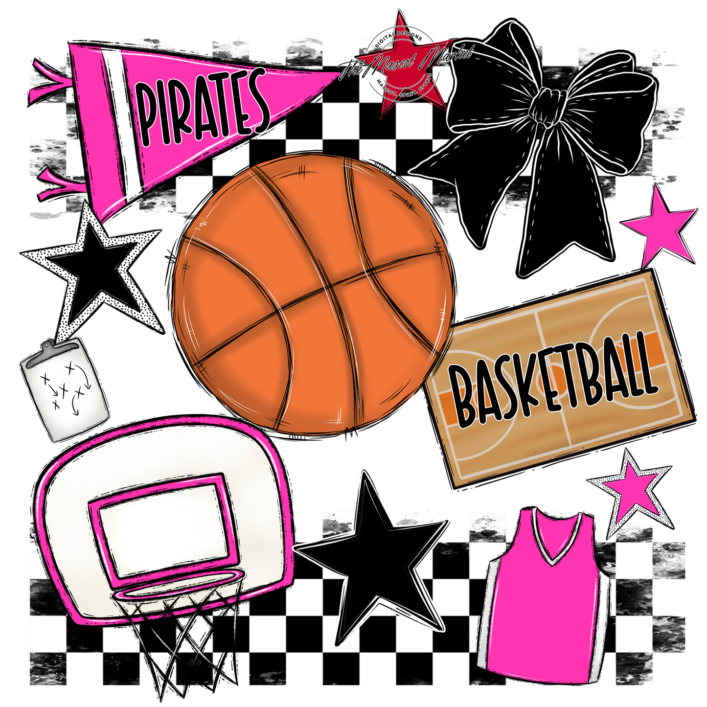 Pirates Checkers Basketball Spirit Design-Pink