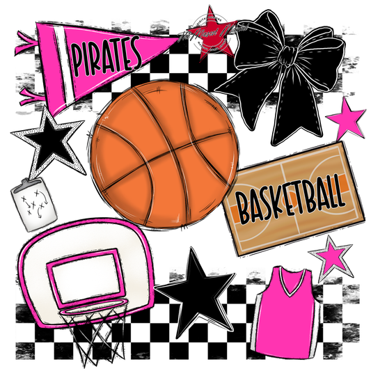 Pirates Checkers Basketball Spirit Design-Pink