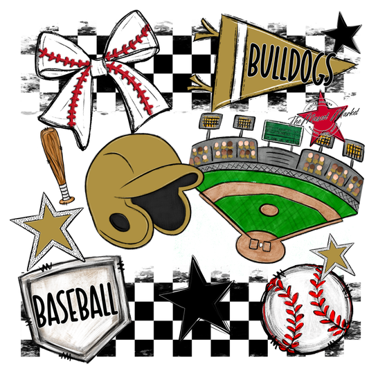Bulldogs Checkers Baseball Spirit Design-Gold