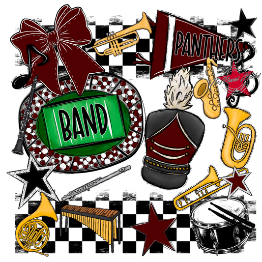 Panthers Checkers Band Spirit Design-Maroon