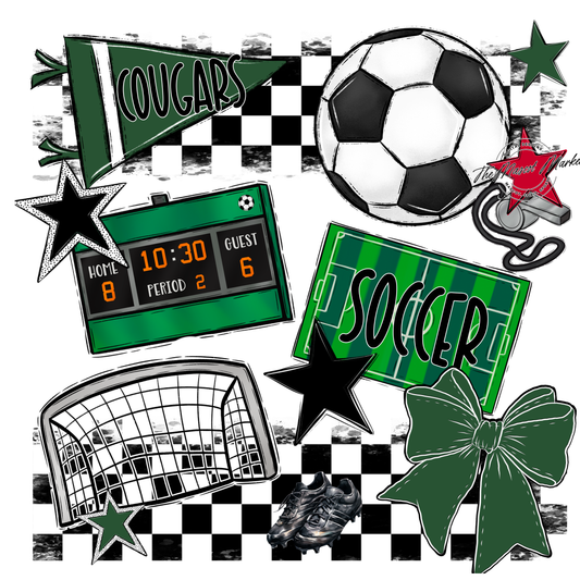 Cougars Checkers Soccer Spirit Design-Green