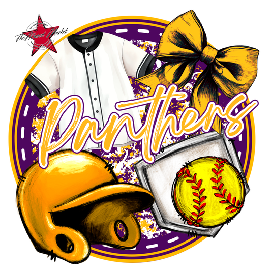 Panthers Circle Softball Design-Purple-Yellow