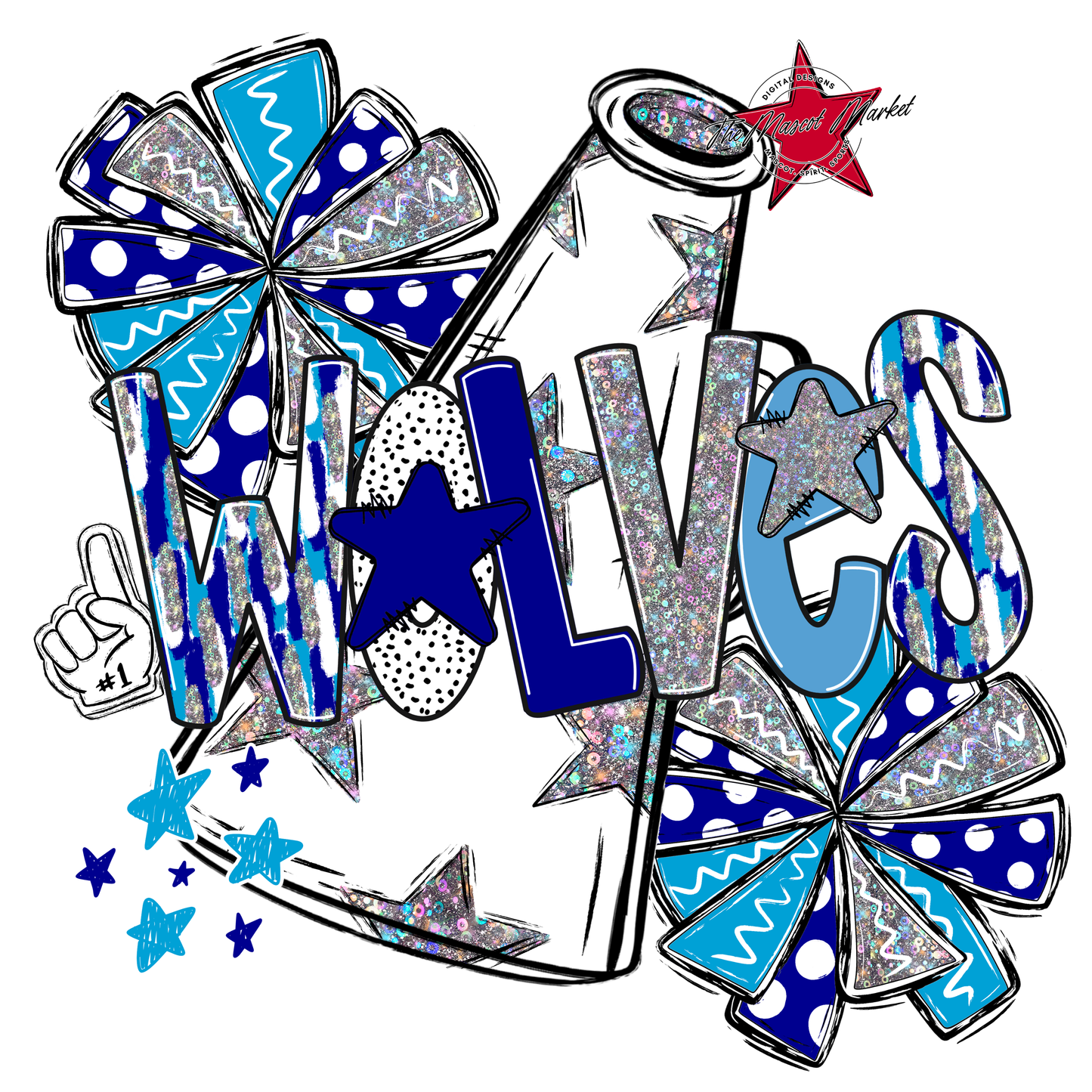 Wolves Cheer Megaphone Scrape-Blue-Carolina Blue