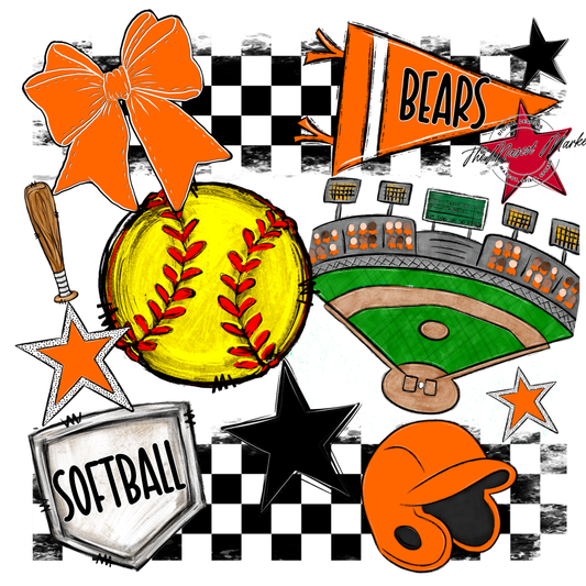 Bears Softball Checkers Design-Orange