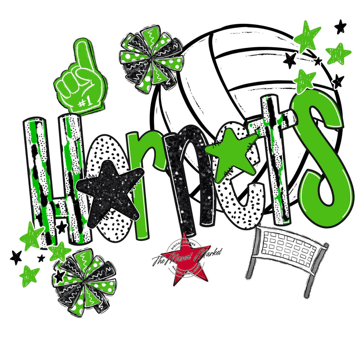 Hornets Volleyball Scrape-Bright Green