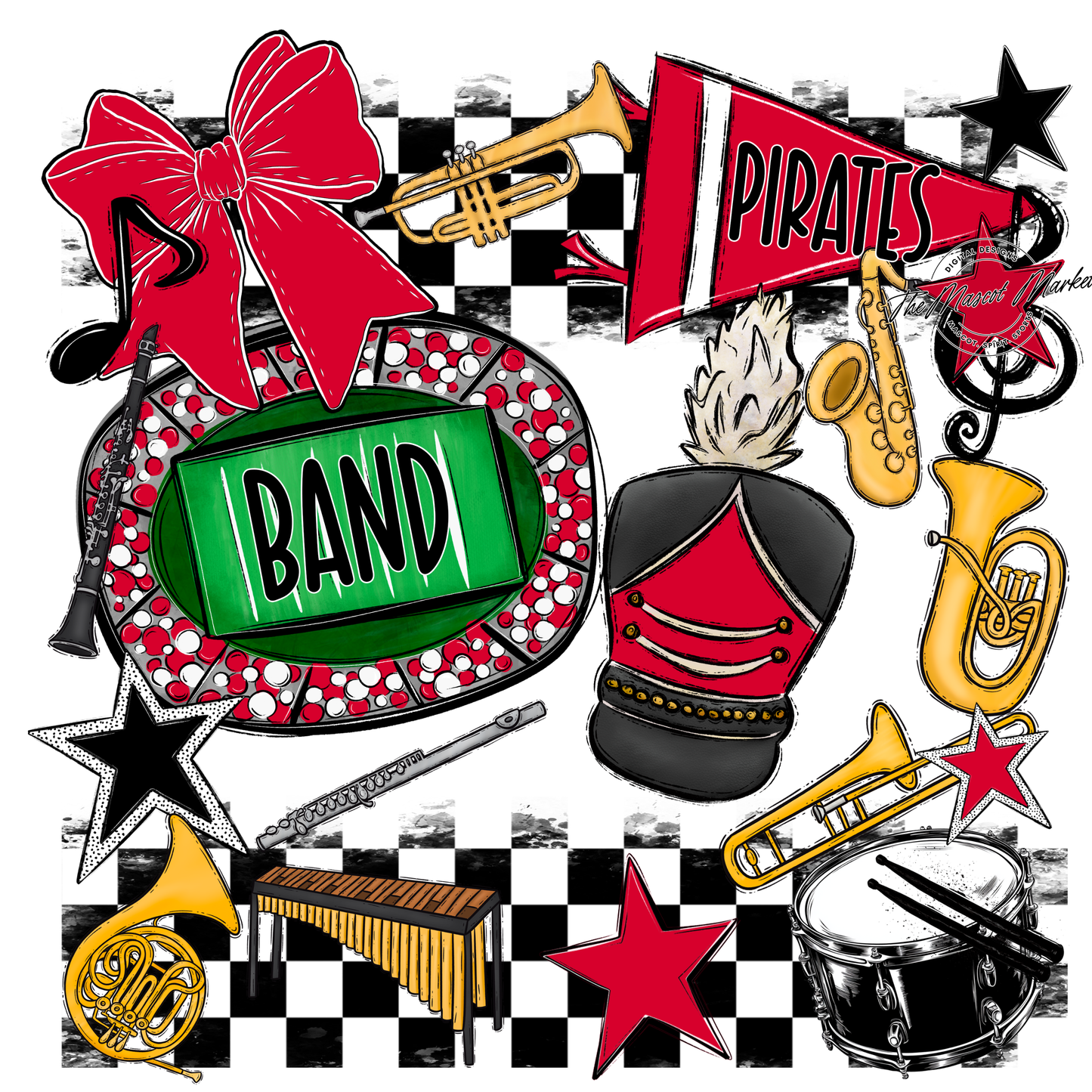 Pirates Checkers Band Spirit Design-Red