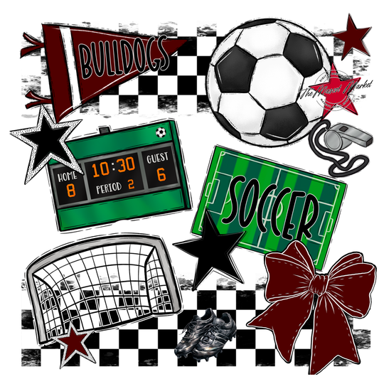 Bulldogs Checkers Soccer Spirit Design-Maroon