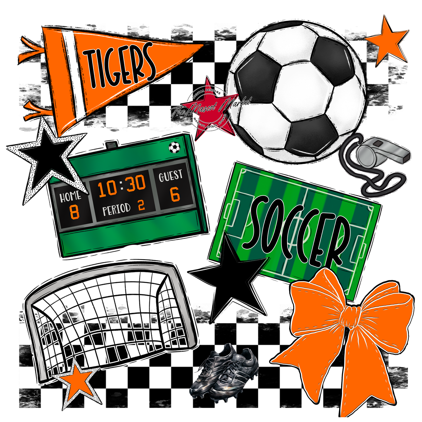 Tigers Checkers Soccer Spirit Design-Orange
