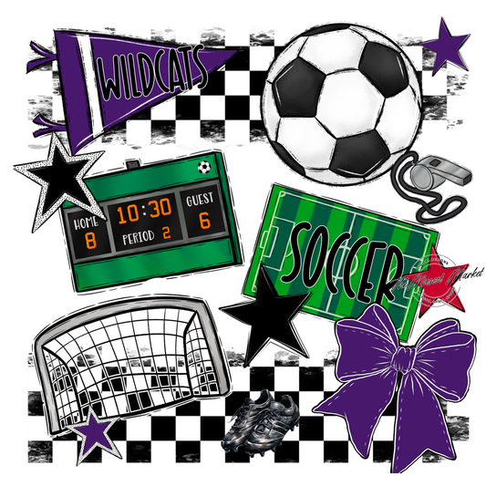 Wildcats Checkers Soccer Spirit Design-Purple