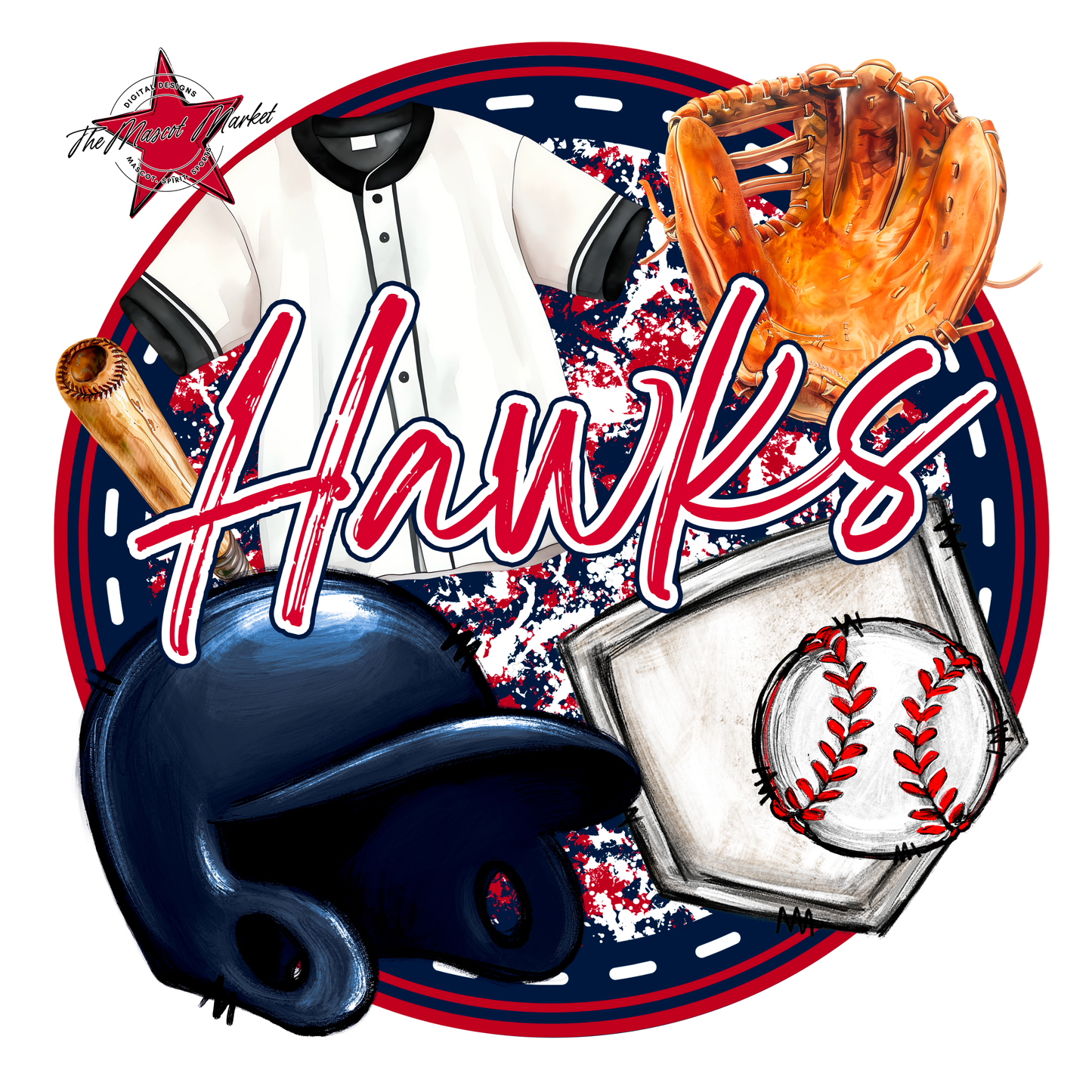 Hawks Circle Baseball Design-Navy-Red