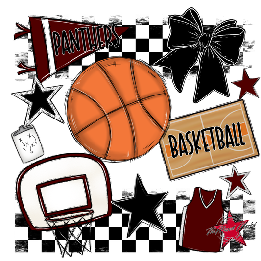 Panthers Checkers Basketball Spirit Design-Maroon