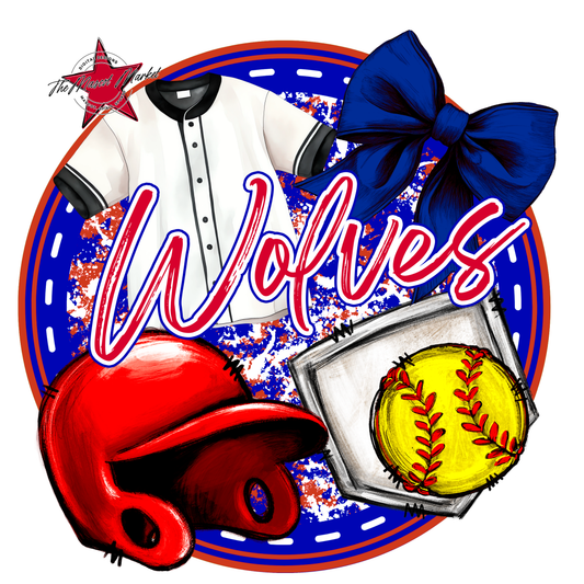 Wolves Circle Softball Design-Blue-Red