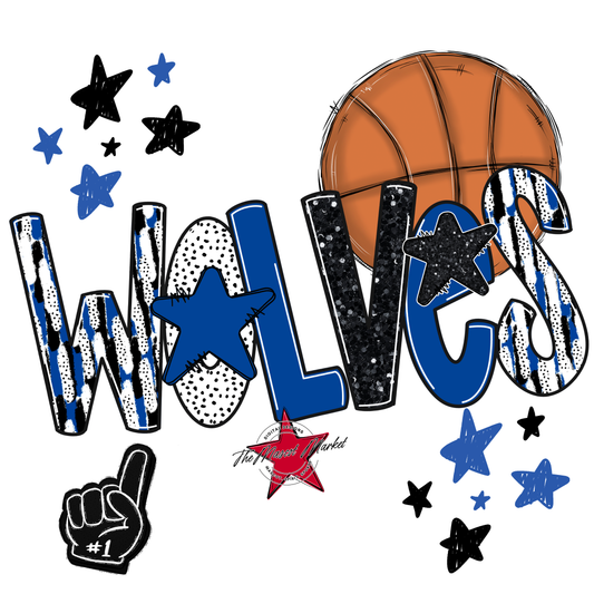 Wolves Basketball Scrape-Off Blue