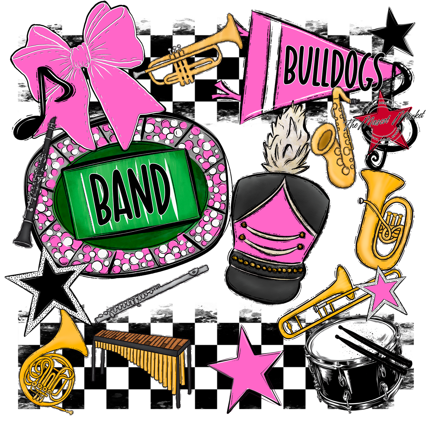 Bulldogs Checkers Band Spirit Design-Baby Pink
