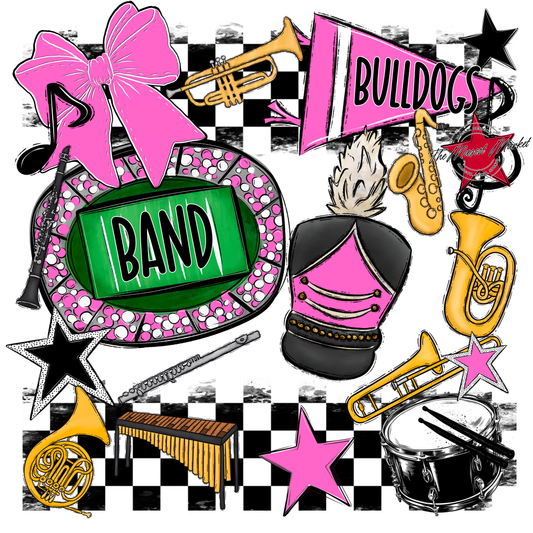 Bulldogs Checkers Band Spirit Design-Baby Pink