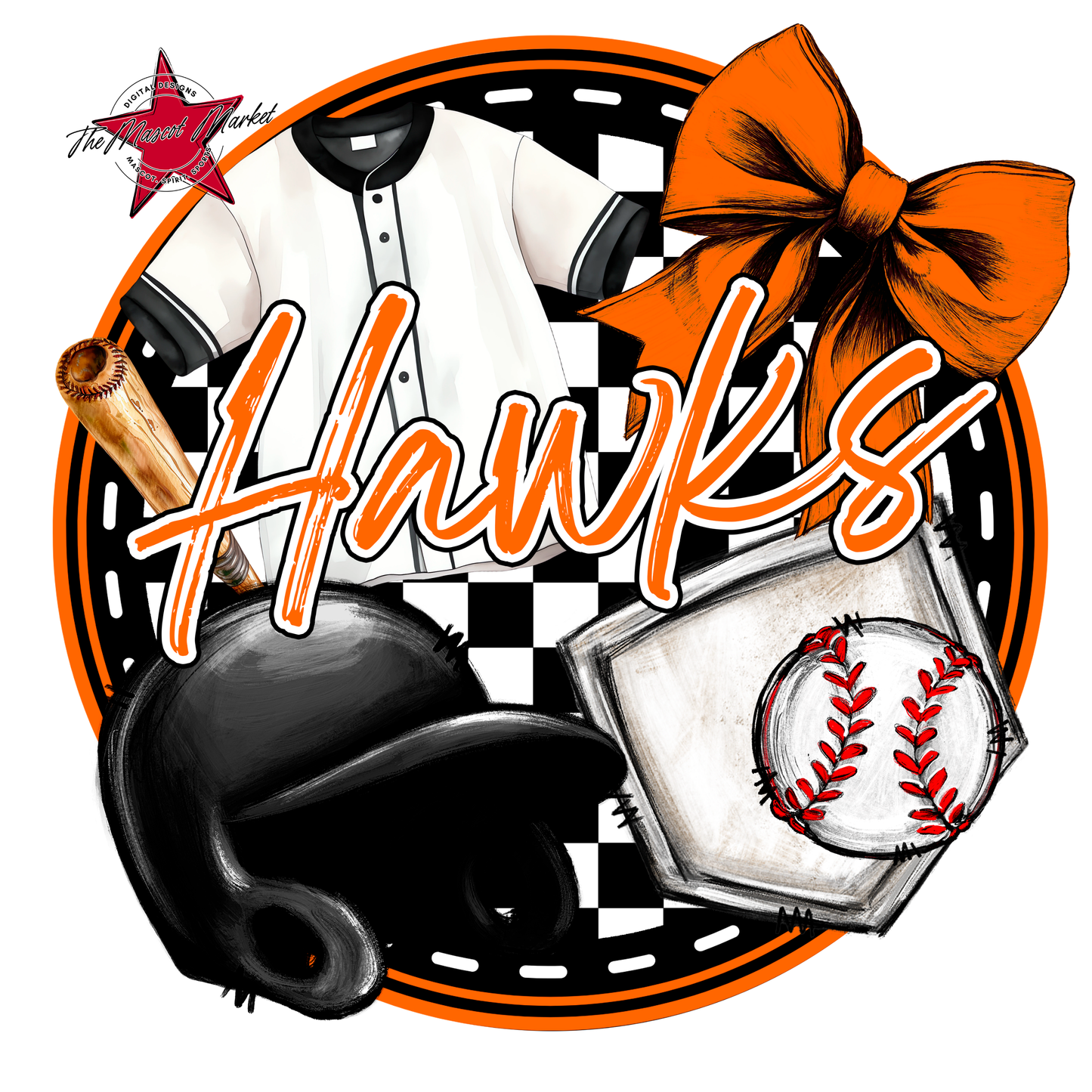 Hawks Circle Baseball Design-Orange