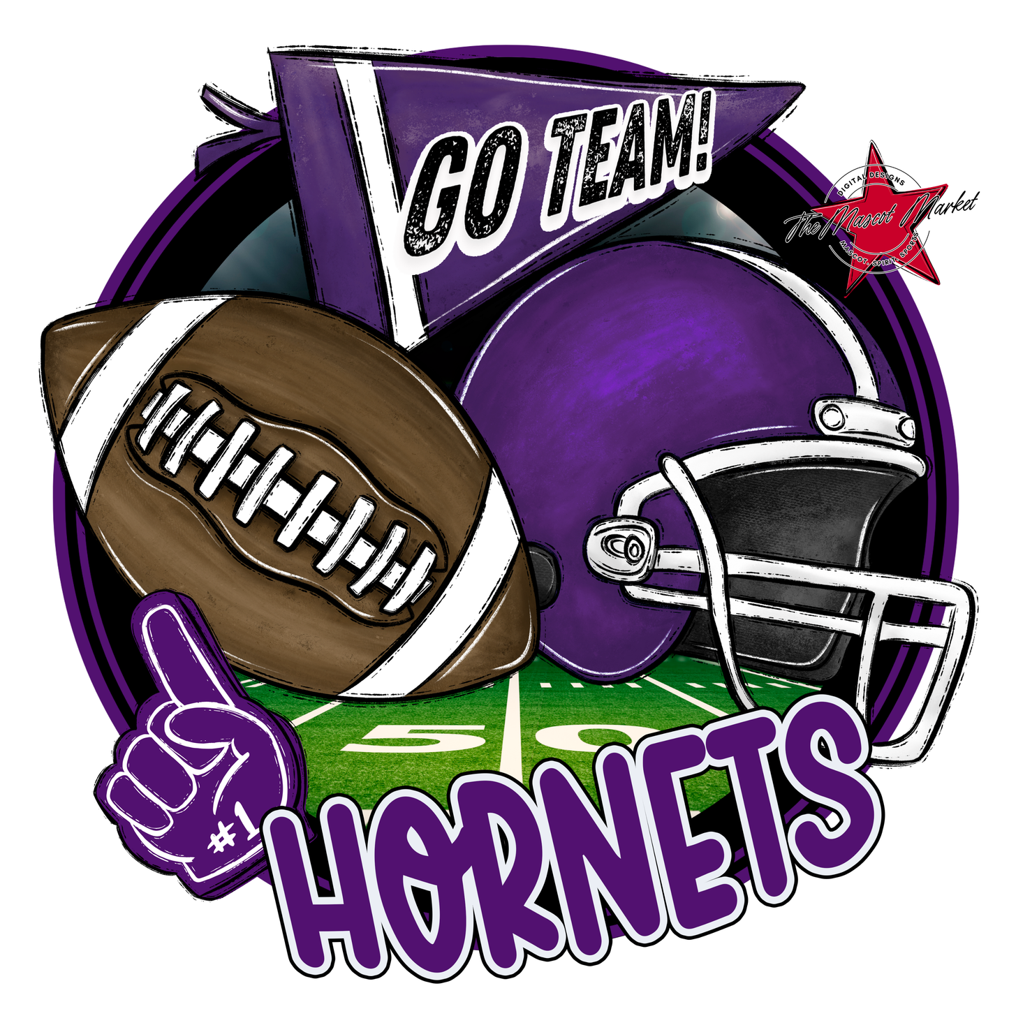 Hornets Circle Football Design-Purple