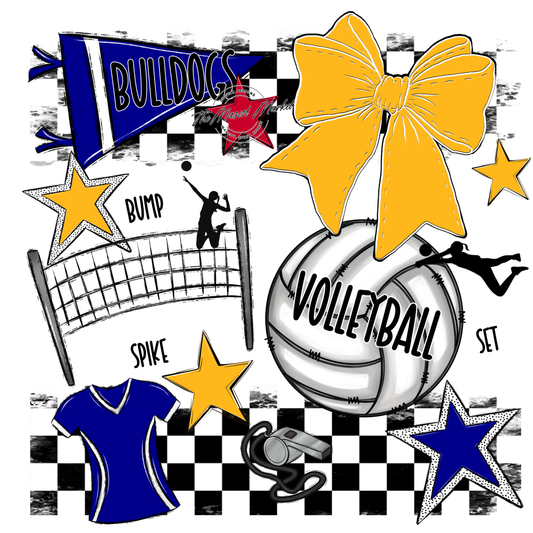 Bulldogs Checkers Volleyball Spirit Design-Blue-Yellow