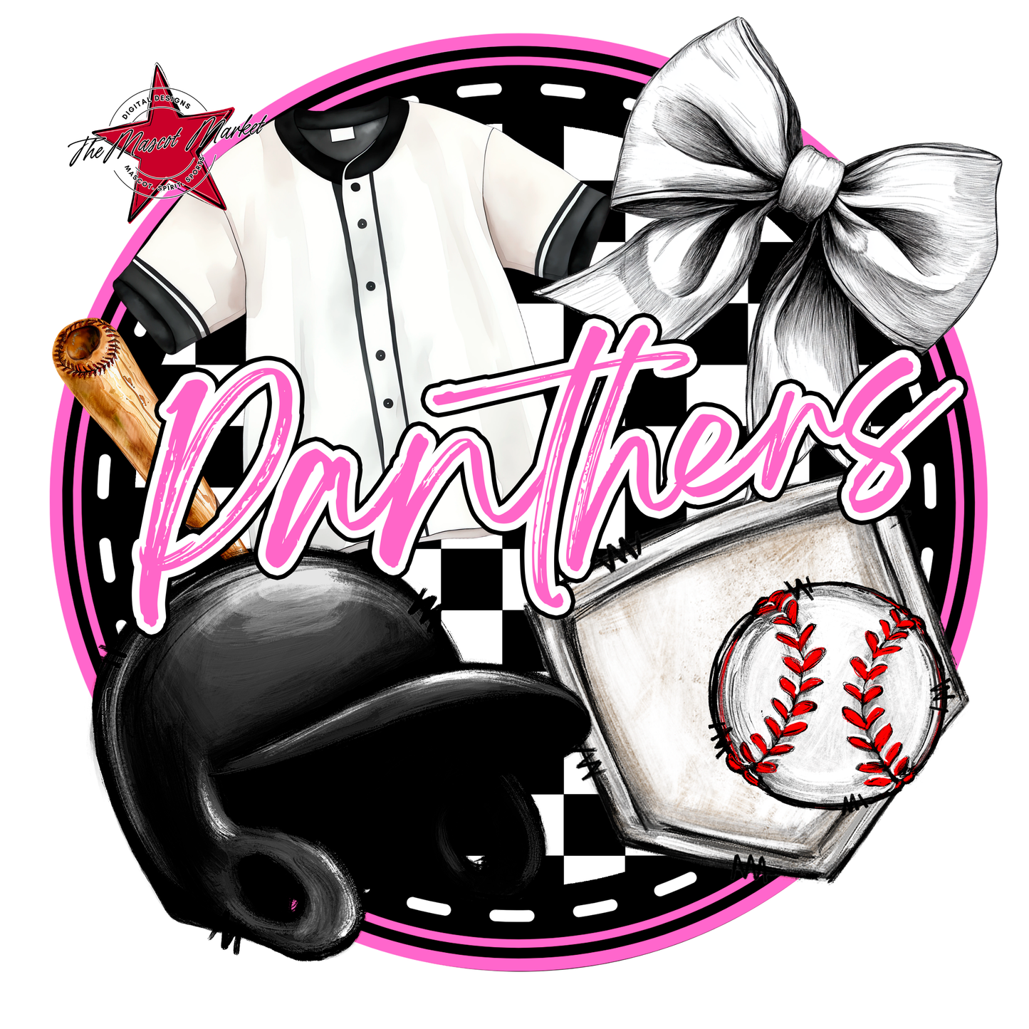 Panthers Circle Baseball Design-Baby Pink