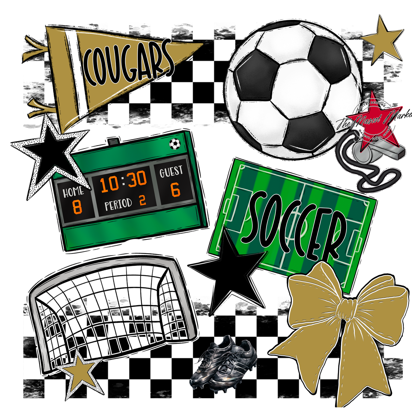 Cougars Checkers Soccer Spirit Design-Gold