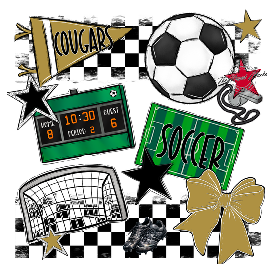 Cougars Checkers Soccer Spirit Design-Gold