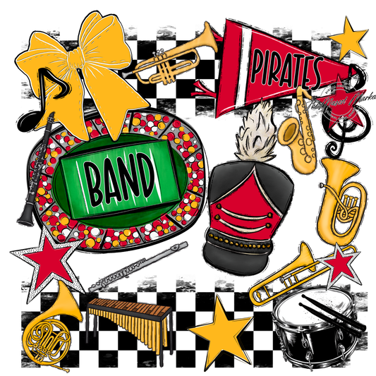 Pirates Checkers Band Spirit Design-Red-Yellow