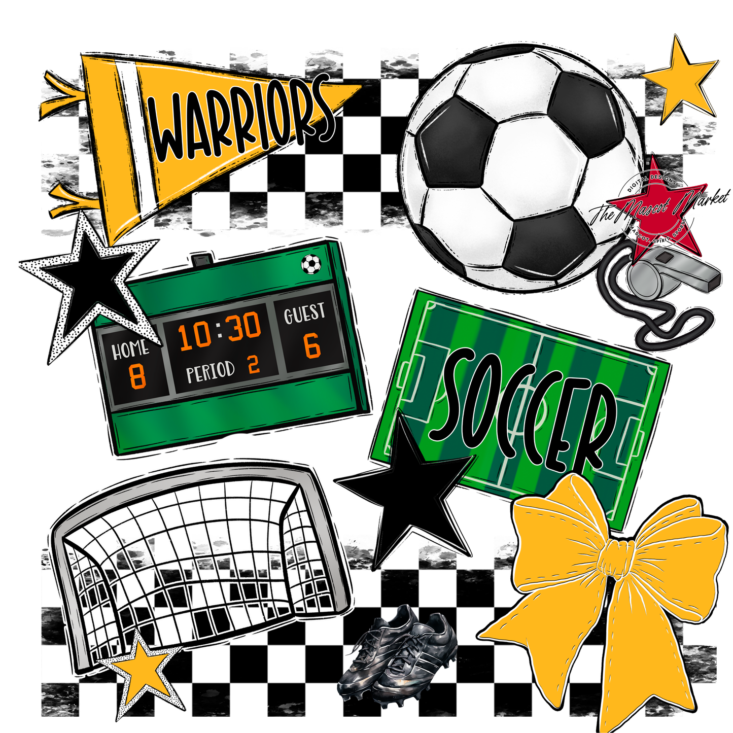 Warriors Checkers Soccer Spirit Design-Yellow
