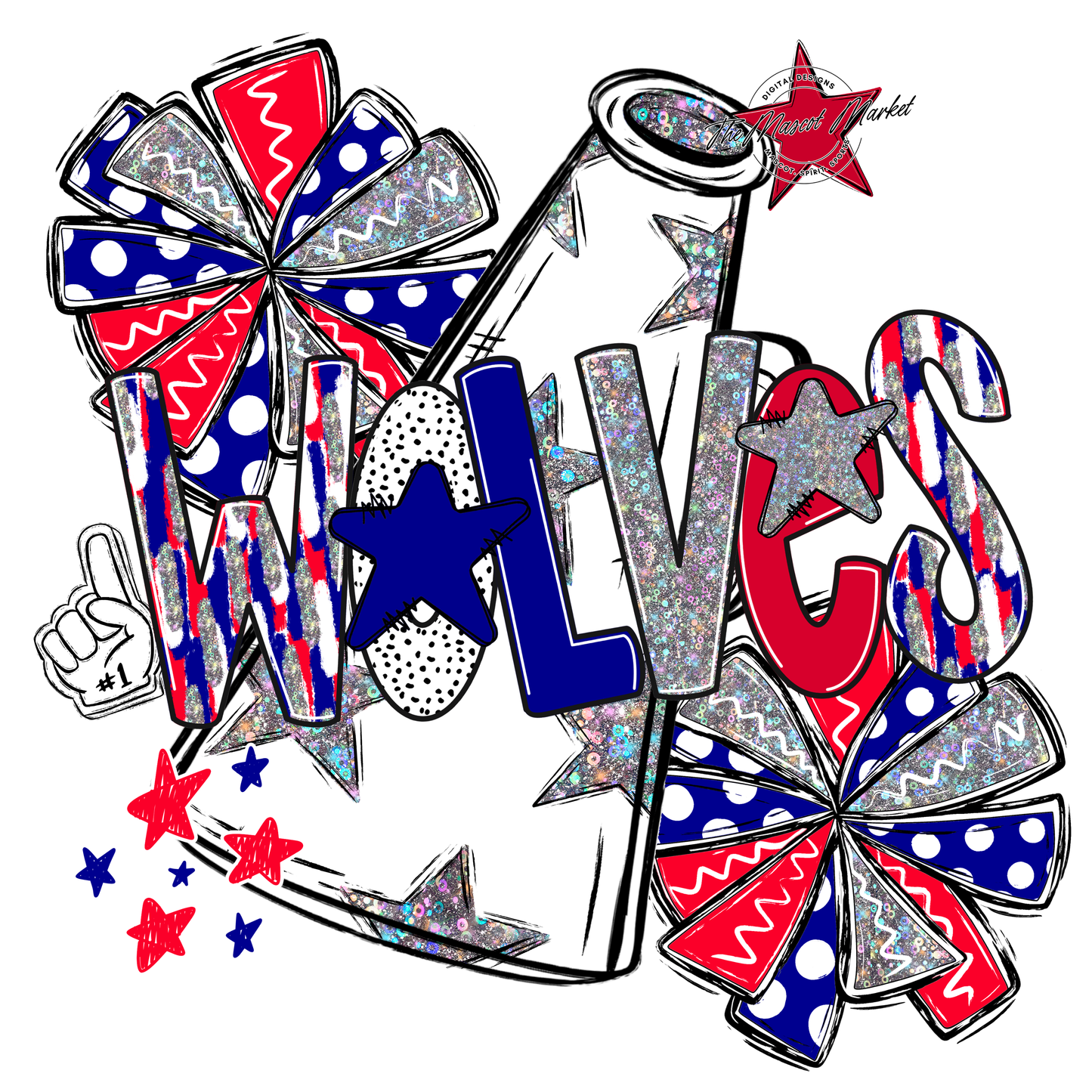 Wolves Cheer Megaphone Scrape-Blue-Red