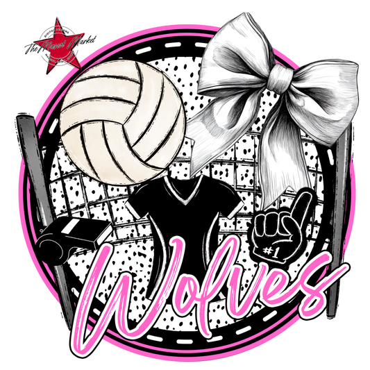 Wolves Circle Volleyball Design-Baby Pink