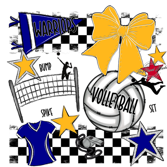 Warriors Checkers Volleyball Spirit Design-Blue-Yellow