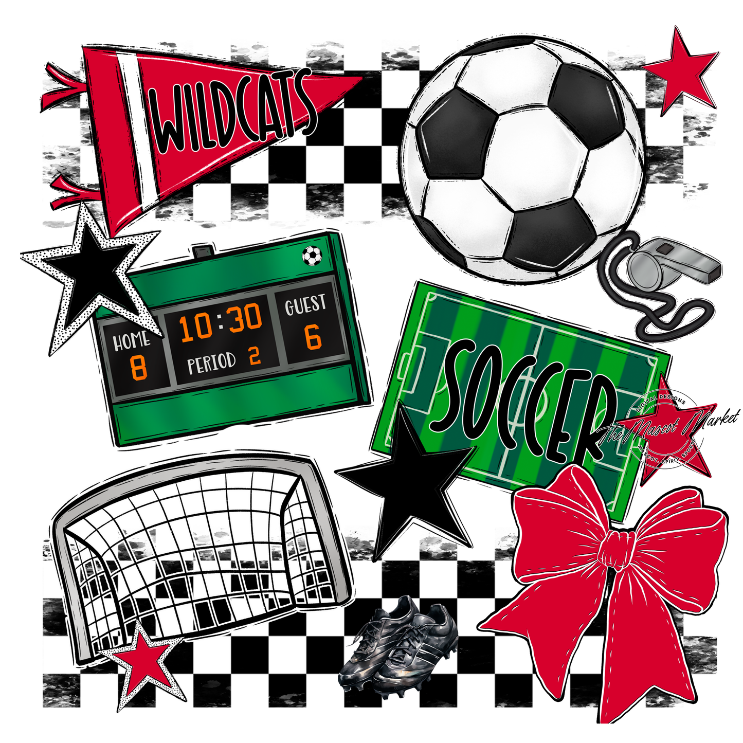 Wildcats Checkers Soccer Spirit Design-Red