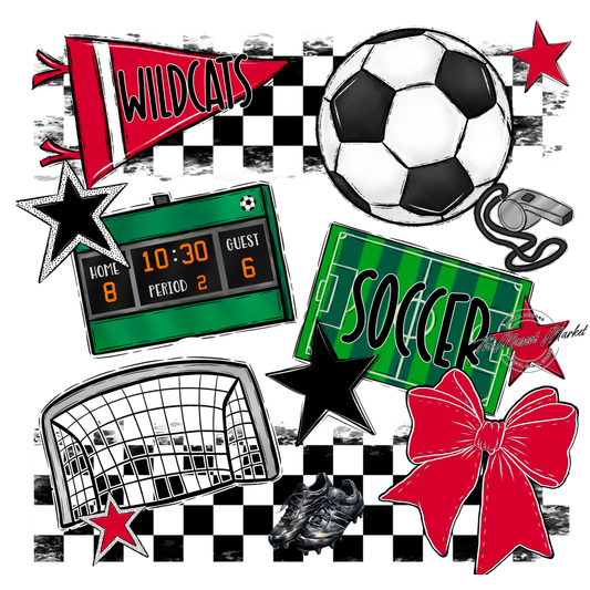 Wildcats Checkers Soccer Spirit Design-Bright Red