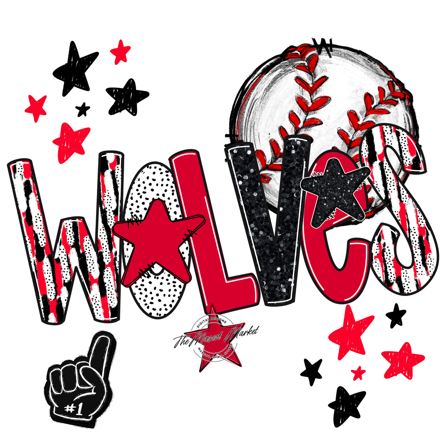 Wolves Baseball Scrape-Red