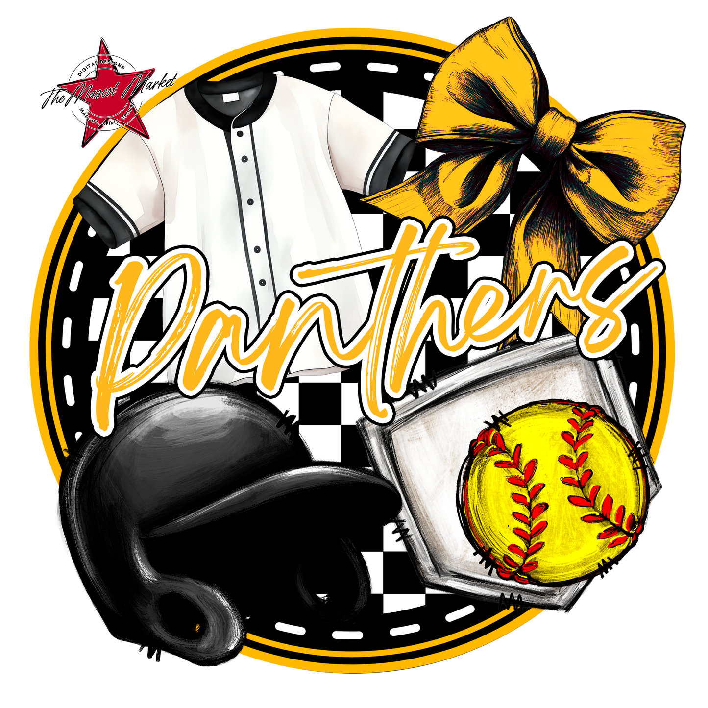 Panthers Circle Softball Design-Yellow