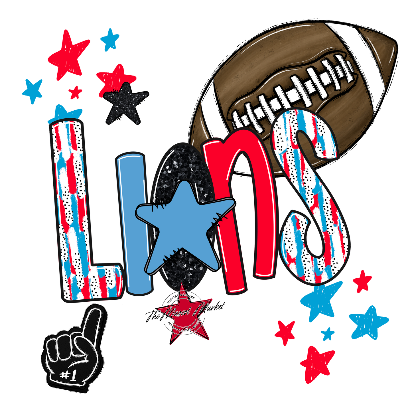 Lions Football Scrape-Carolina Blue-Red