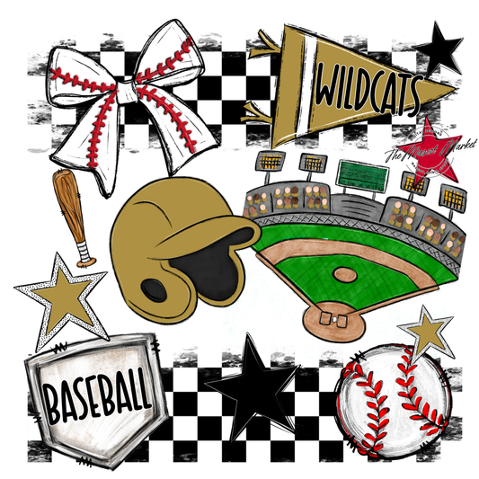 Wildcats Checkers Baseball Spirit Design-Gold
